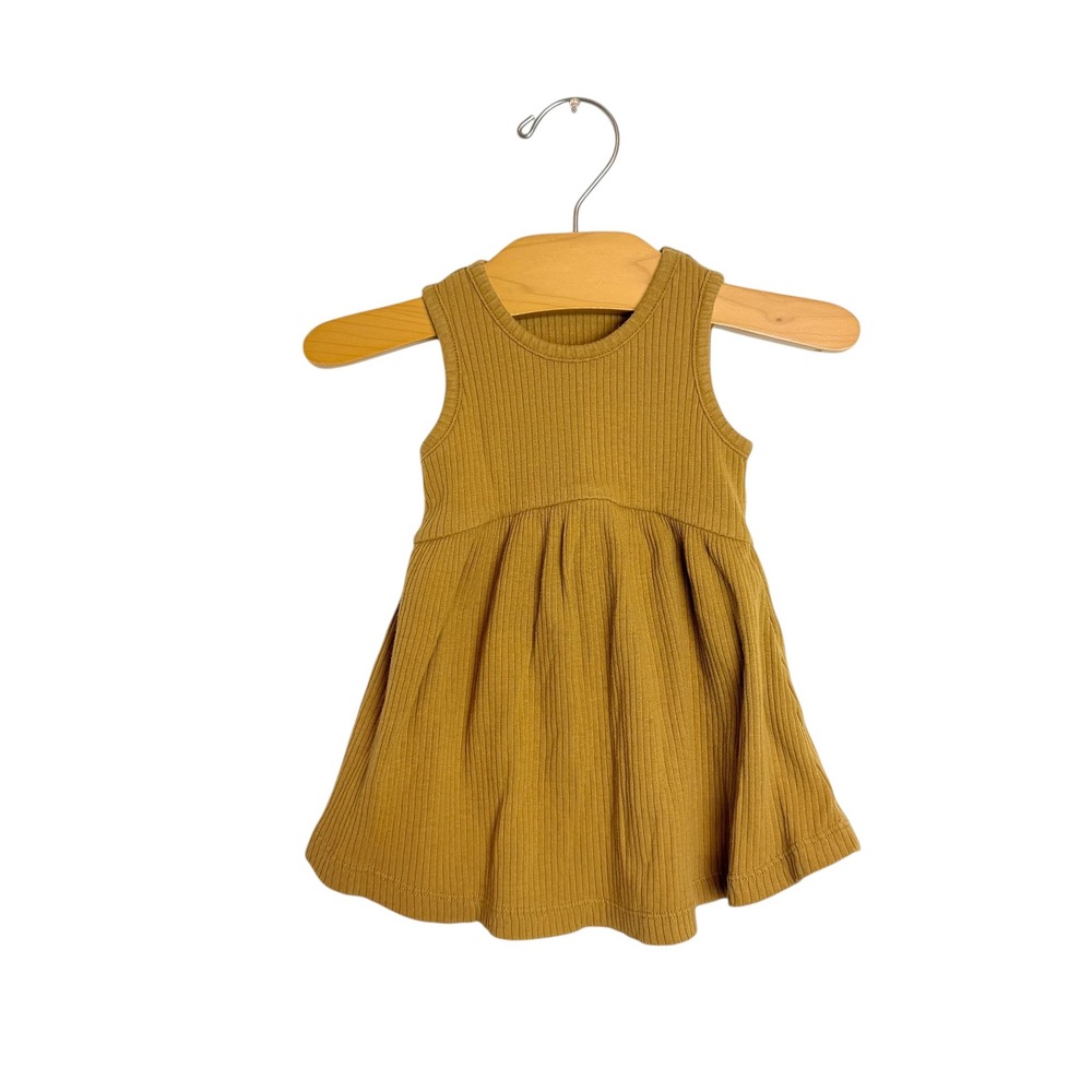 Quincy Mae Baby Girls Ribbed Organic Cotton Dress Honey Mustard Yellow 6-12M